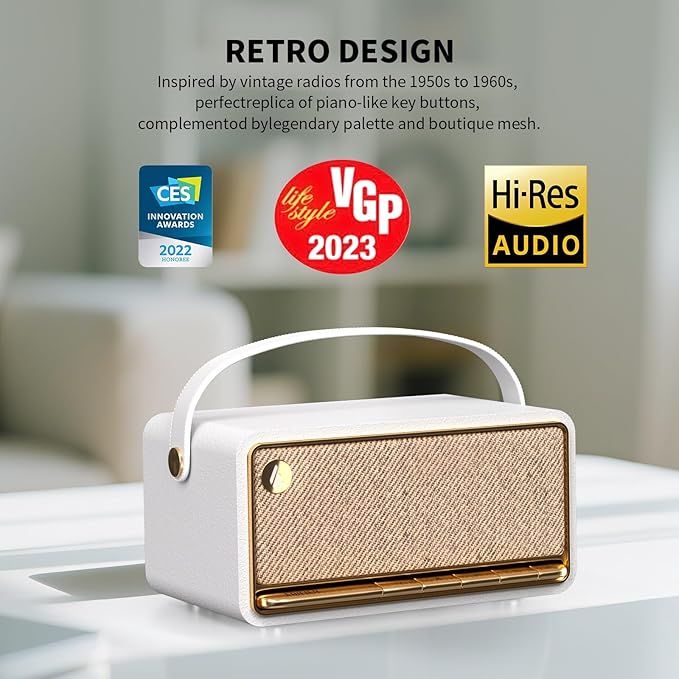 Edifier Retro Wood Bluetooth Speaker, Wireless Portable Speakers with 40W Hi-Res Audio, Stereo Pairing ConneX App, USB and TF Card Ivory