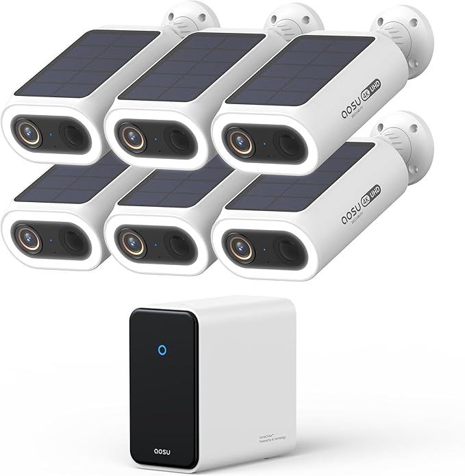 AOSU 4K Security Cameras Wireless Outdoor System, 6-Cam Kit with HomeCortex AI, Face Recognition & Behavior Detection, Dual Solar Power, Expandable Up to 16TB, No Monthly Fees for Home Surveillance