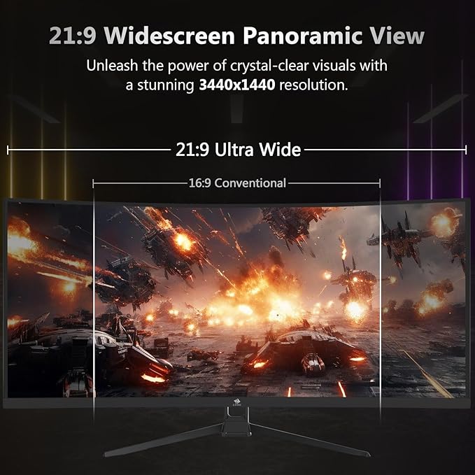 Z-Edge 34" Curved Gaming Monitor, WQHD 1440P 165Hz 144Hz PC Monitor, MPRT 1ms, 21:9 Aspect Ratio, 1500R, 16.7M Colors, 3000:1 Contrast, UG34 Frameless Bezel, 2X DP 1.4 Ports and 2X HDMI 2.0 Port