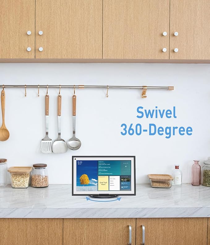 Almoz Swivel and Tilt Stand for Echo Show 15, Aluminum Stand for Show 15.6" Smart Display and Up to 18" iPad/Tablets, with 360 Degree Rotating Base, Viewing Angle Adjustable, No Need Mounting (Black)