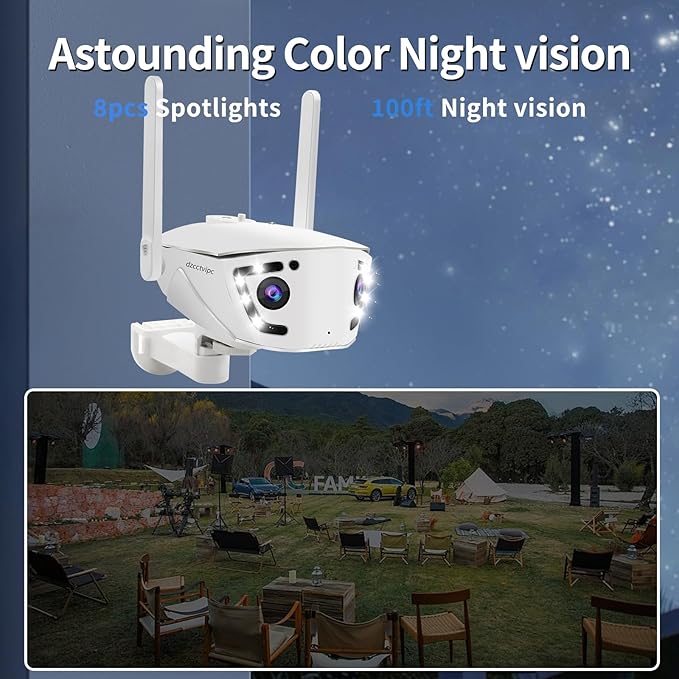 4K/4MP Dual Lens 180-Degree Ultra-Wide Panoramic Angle Outdoor Home Security Smart Bullet IP Camera,Human/Vehicle/Pet Detection,Color Night Vision,2 Way Audio,Dual Band WiFi,24/7 Recording