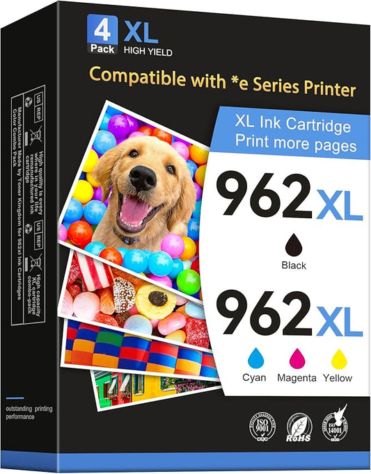 Toner Kingdom 962XL Remanufactured Ink Cartridges, High Yield, 4-Color Combo Pack, Compatible with OfficeJet Pro 9015e, 9015, 9010, 9018e, 9025e Series Printers