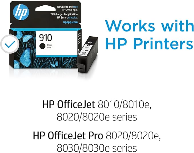 HP 910 Black Ink Cartridge for HP Printers | Works with OfficeJet 8010, 8020 Series, OfficeJet Pro 8020, 8030 Series | Eligible for Instant Ink | 3YL61AN