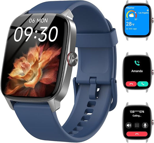 Smart Watches for Women Men with Bluetooth Call & AI Voice, 1.85" HD Fitness Tracker with Heart Rate SpO2 Sleep Monitor, 100+ Sports Modes Mini Games, IP68 Waterproof Smartwatch for Android iOS Phones