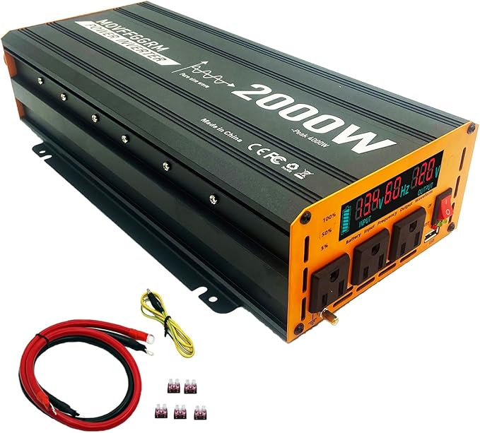 2000W Pure Sine Wave Power Inverter peak-4000 Watt,DC 12V to 110V,with 3xAC,USB Port,LCD Digital Display