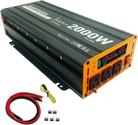 2000W Pure Sine Wave Power Inverter peak-4000 Watt,DC 12V to 110V,with 3xAC,USB Port,LCD Digital Display