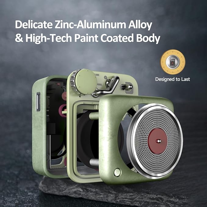 Muzen Mini Bluetooth Speaker, Button Small Cute Portable Metal Retro Wireless Speaker with Loud Volume Great Sound and Portable Lanyard & Gift Bag for Office Classic Vintage Decor