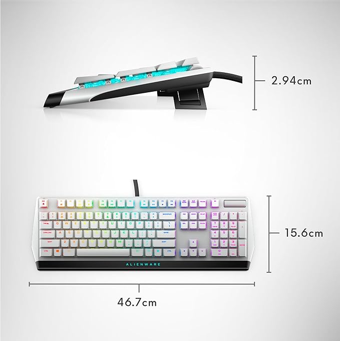 Alienware Low-Profile RGB Gaming Keyboard AW510K Light, Alienfx Per Key RGB Lighting, Media Controls and USB Passthrough, Cherry MX Low Profile Red Switches, Lunar light