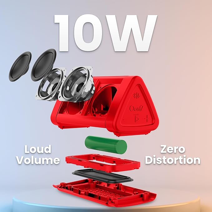 Oontz Upgraded Angle 3 Portable Bluetooth Speaker 5.0, 2 Pack - 10W Sound, 14-Hr Battery, 100ft Wireless Range, IPX5 Water-Resistant, Budget Small Speaker for Travel, Outdoor or Home (Coca-Cola Red)