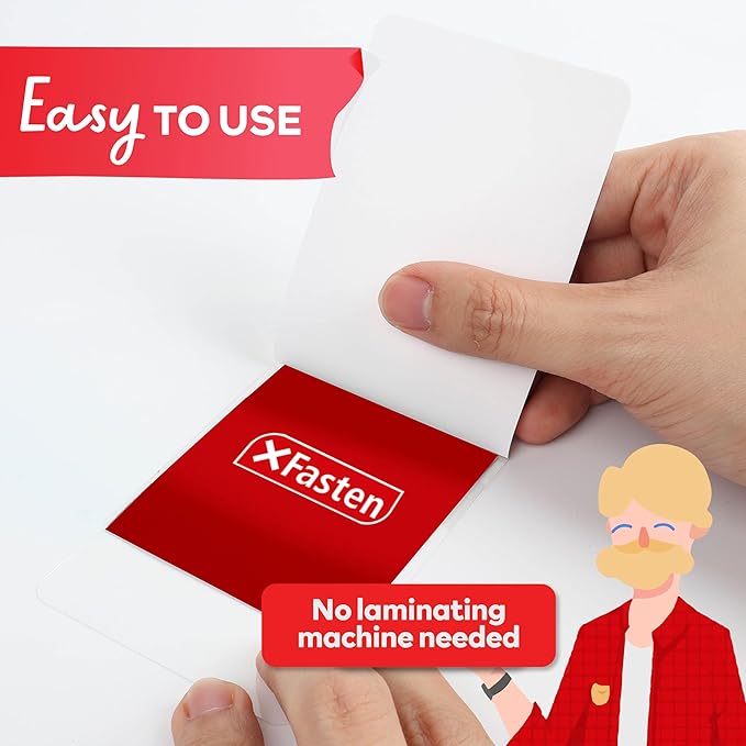 XFasten Self Seal Laminating Pouches Business Card Size 4-Inch x 3-Inch 100-Pack, 10 Mil Business Card Laminating Pouches Non-Yellowing Self Sealing Laminating Sheets Business Card Size