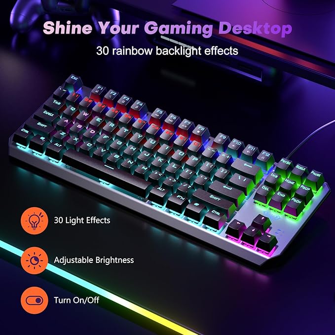 AULA Keyboard, TKL Mechanical Gaming Keyboard with RGB Backlit, All-Metal Panel, N-Key Anti-Ghosting USB-C Wired Keyboards Red Switches with Programmable Keys for MAC Xbox PC Gamer, 87 Keys