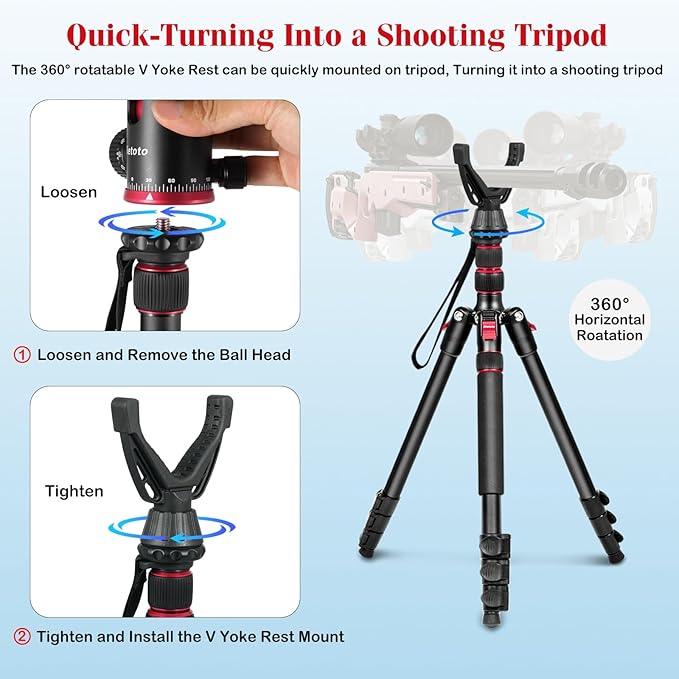 2 in1 Tripod for Camera & Hunting Tripods, 68" Camera Tripods & Monopods with Removable Handle, Aluminum Rifle Tripod & Shooting Stand, Heavy Duty Tripods for DSLR,Canon,Nikon,Sony, Extra Carry Bag