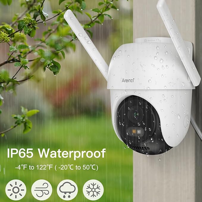 ARENTI Security Camera Outdoor Wired, 24/7 Recording Surveillance Camera for Home Security, 5GHz/2.4GHz WiFi, Regular Patrol, 2K 4MP Resolution, 360° PTZ Motion Tracking(OP1)