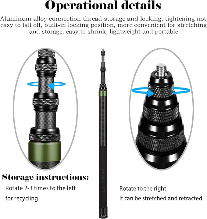 118"/3.0m Extended Long Invisible Carbon Fiber Selfie Stick for Insta360 x5 x4 Insta 360 x5 x4 x3 x2 x one rs for Gopro Hero 13 12 11 9 max Cameras Accessories (Green)