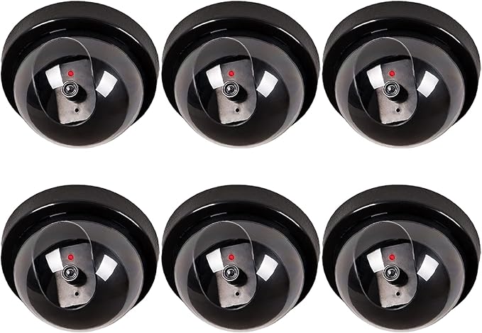 WALI Dummy Fake Security CCTV Dome Camera with Flashing Red LED Light with Security Alert Sticker Decals (SD-6), 6 Packs, Black