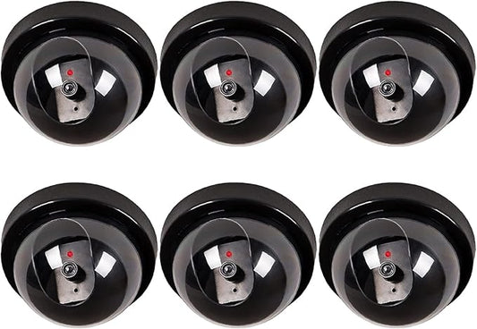 WALI Dummy Fake Security CCTV Dome Camera with Flashing Red LED Light with Security Alert Sticker Decals (SD-6), 6 Packs, Black