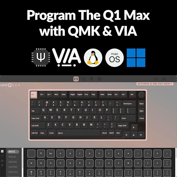 Keychron Q1 Max RGB QMK/VIA Custom Mechanical Keyboard, Hot-Swappable Full Metal Programmable Knob with Gateron Jupiter Red Switch, 2.4 GHz/Bluetooth/Wired Gaming Keyboard for Mac Windows Linux