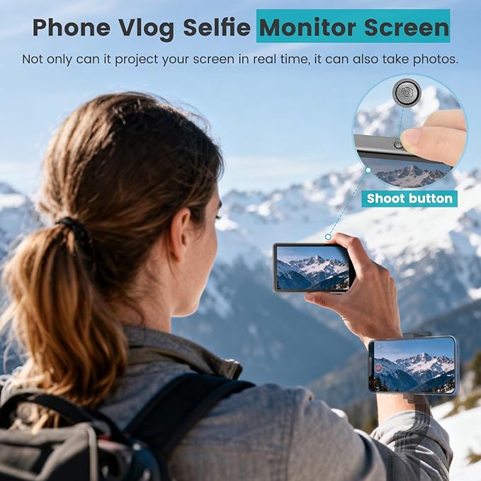 AFFLAT Magnetic Phone Vlog Selfie Monitor Screen with Photo Function and External Speaker, Back Camera Selfie Monitor with Bluetooth Remote Control, Compatible with iPhone and Android Systems