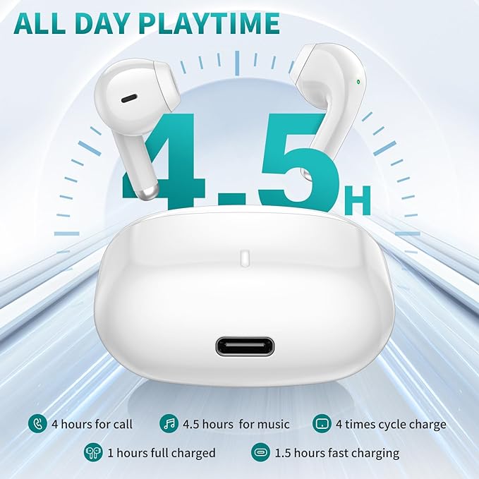 ACAGET Wireless Earbuds for iPhone 17 16 Pro Max Air 15 14 13 12 11 XR XS Bluetooth 5.3 Headphones Noise Canceling Earphones for Galaxy S25 S24 Ultra S23 S22 HiFi Bass Stereo Earphone for Google Pixel