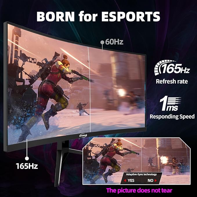 34 Inch Curved Gaming Monitor 4K, (3440x1440) 165Hz Ultrawide Computer Monitor, HDR, 1500R, 125% sRGB, DCI-P3 92%, HDMI/DP and Built-in Speaker Support Wall- Black