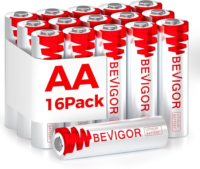 BEVIGOR Lithium Batteries AA Size 16 Pack 1.5V Longer Lasting Double A Battery for Blink Camera, Trail Camera, Security Alarm System, Remote Controlled Vehicle Batteries【Non-Rechargeable】
