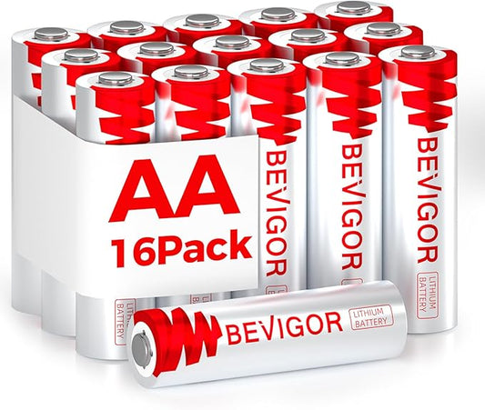 BEVIGOR Lithium Batteries AA Size 16 Pack 1.5V Longer Lasting Double A Battery for Blink Camera, Trail Camera, Security Alarm System, Remote Controlled Vehicle Batteries【Non-Rechargeable】