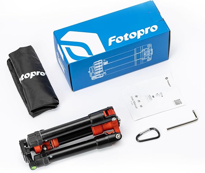 Fotopro Mini Tripod with Ball Head Phone Mount Detachable Selfie Stick Folded only 8.6" Max Load up to 6.6 lbs FY-810 Orange