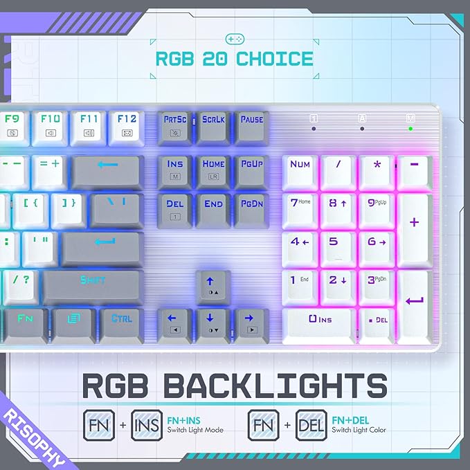 Wireless Mechanical Keyboard, Triple Mode 2.4G/USB-C/Bluetooth Gaming Keyboard, 104 Keys Programmable, Customize RGB Backlit, Red Switch, Bicolor PBT Keycaps, Rechargeable Wired Keyboard for Laptop PC