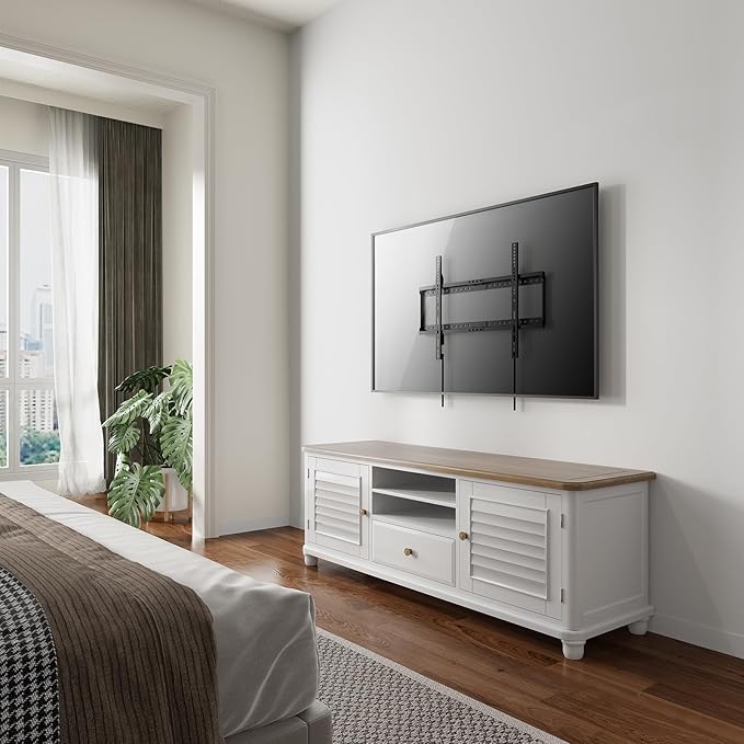 WALI TV Wall Mount Bracket for 37-90 Inch Flat Curved TVs up to 165 lbs, Low Profile Wall Mount Holds Your TV 1.1 Inch from The Wall, Mounting Holes up to 600x400mm (TTM-2), Black