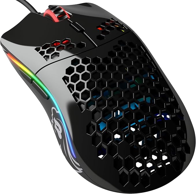 Glorious Model O- (Minus) Compact Wired Gaming Mouse - 58g Superlight Honeycomb Design, RGB, Pixart 3360 Sensor, Ambidextrous, Omron Switches - Glossy Black