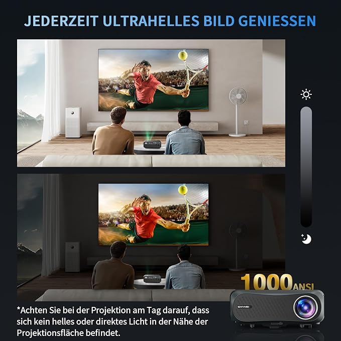 4K Smart Daylight Projector 5G WiFi Bluetooth,1000 ANSI/13000 Lumen Native 1080P Ultra HD Outdoor Movie Projector,Android Projector with Apps Keystone, Zoom, Home Cinema and Video Games,200” Display