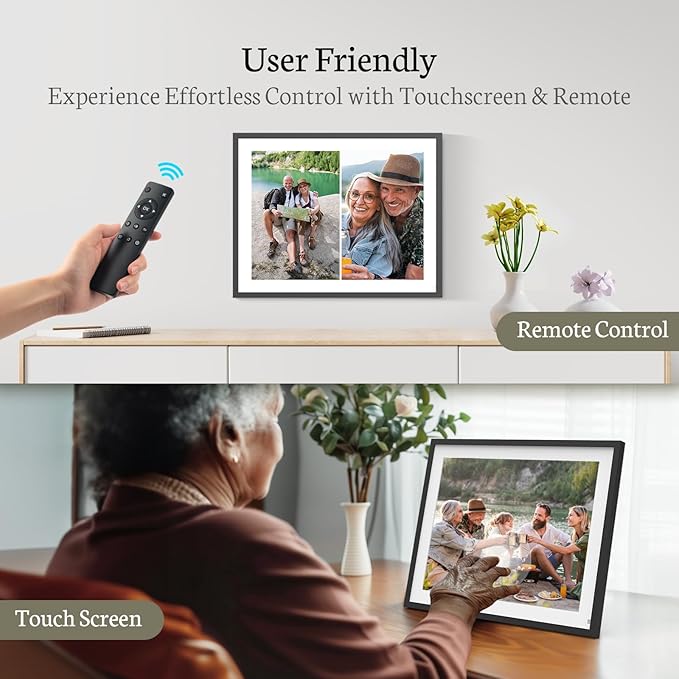 BSIMB 16.2 Inch Large Digital Picture Frame, WiFi Photo Frame Electronic Display Touchscreen IPS HD 32GB Remote Control, Share Pictures/Videos via App/USB/SD Easy Setup Gifts for Mom, Black