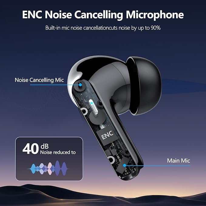 Wireless Earbuds, Bluetooth Earbuds with Bass Stereo Sound, Bluetooth 5.3 Headphones with LED Power Display 48Hours Playtime ENC Noise Cancelling Mic, in Ear Ear Buds IP7 Waterproof for Android iOS