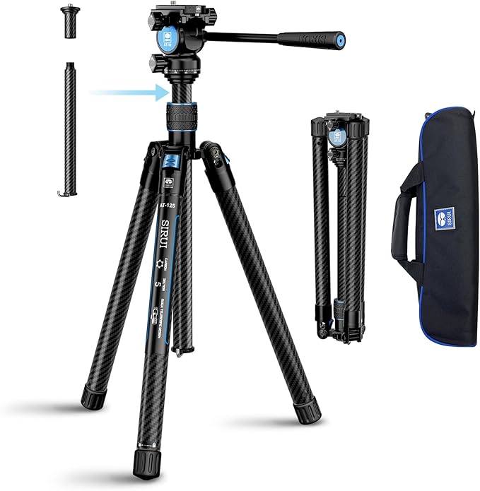 SIRUI Carbon Fiber Tripod Lightweight 2lbs with Panoramic Fluid Head, 59.8” Compact Camera Tripod Quick Release Leg Setup, Reversible Center Column, Reverse Folding Legs, Max Load 11lbs - Traveler X