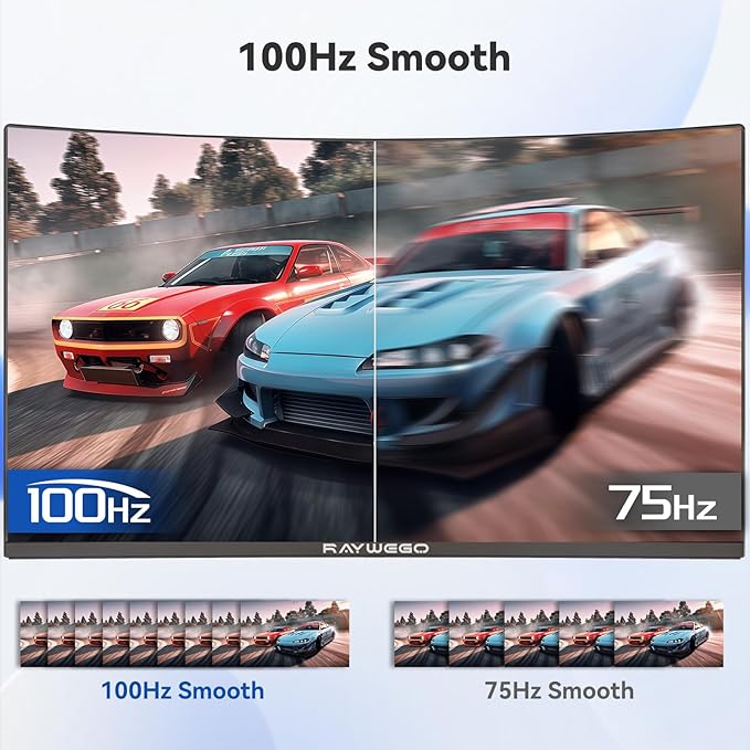 24 Inch 100Hz Computer Curved Monitor 1080P,4000:1 Contrast,LowBlue Mode,16.70 Million Colors, Anti-Glare,FreeSync,PC Monitor Ergonomic Tilt & VESA Compatible for Home Office Working