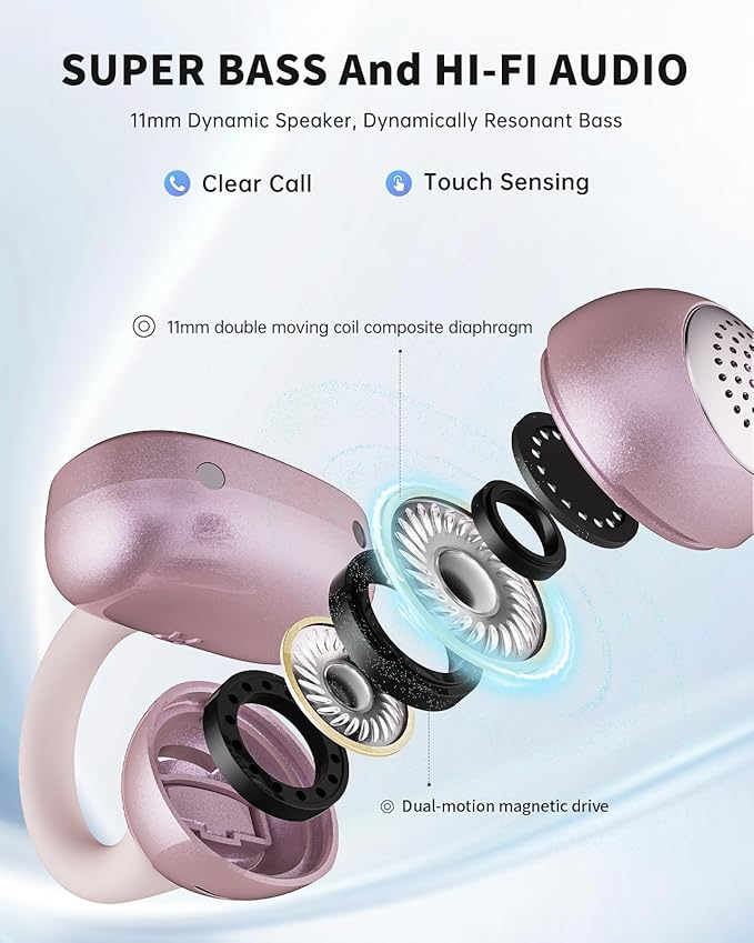 Open Ear Earbuds, Clip-On Earbuds Wireless Bluetooth, Ear Clip Bluetooth Headphones, Lightweight Comfort, Ergonomic Secure Fit for Small Ears, Ultra Open Audio, Waterproof, 40H Playtime