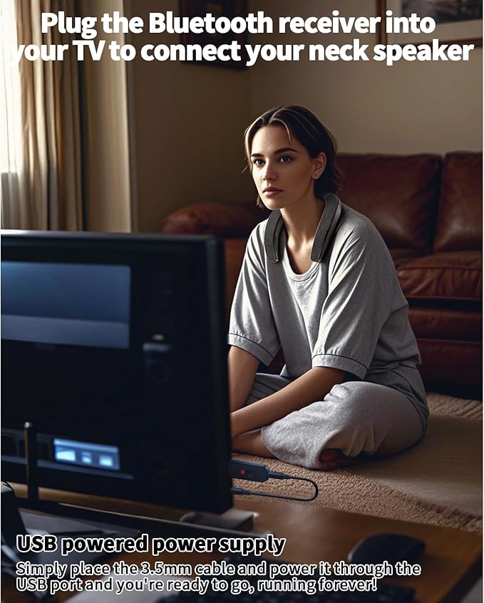 Bluetooth Speaker, Portable Wireless Neckband Home TV Speakers, Theater Stereo Surround Sound with Microphone, Wireless Loudspeaker for Outdoor Sports with Receiver