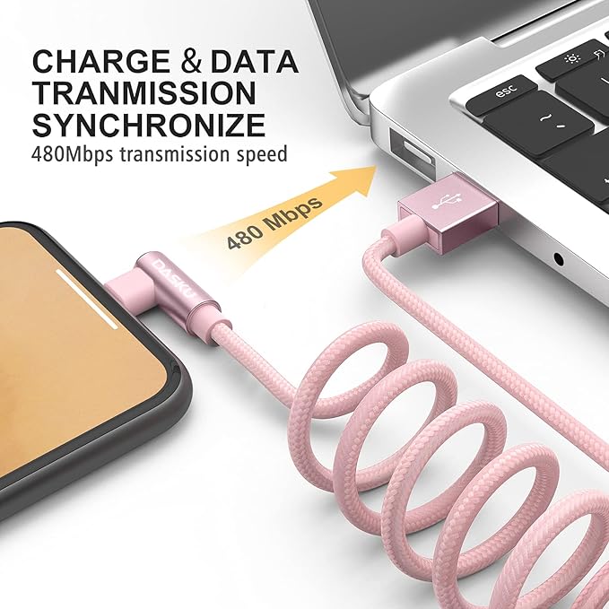 2 Pack 90 Degree iPhone Charger 10Ft Mfi Certified Lightning Cable Right Angle Long Nylon briaded Cord Compatible with Apple iPhone 14 13 12 11 Pro Max XS XR X 8 7 6 5 Plus iPad (Pink)