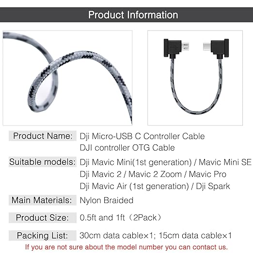 1FT+0.5FT(2 pack) Micro to USB C Remote Controller Cable for IPhone 17/16/16e/15 Pro Max, DJI Mavic Mini SE, Mavic 2 Pro/Zoom/Air, Mavic Pro, Spark, DJI Drone to Tablet Cable OTG Data Cord Accessories