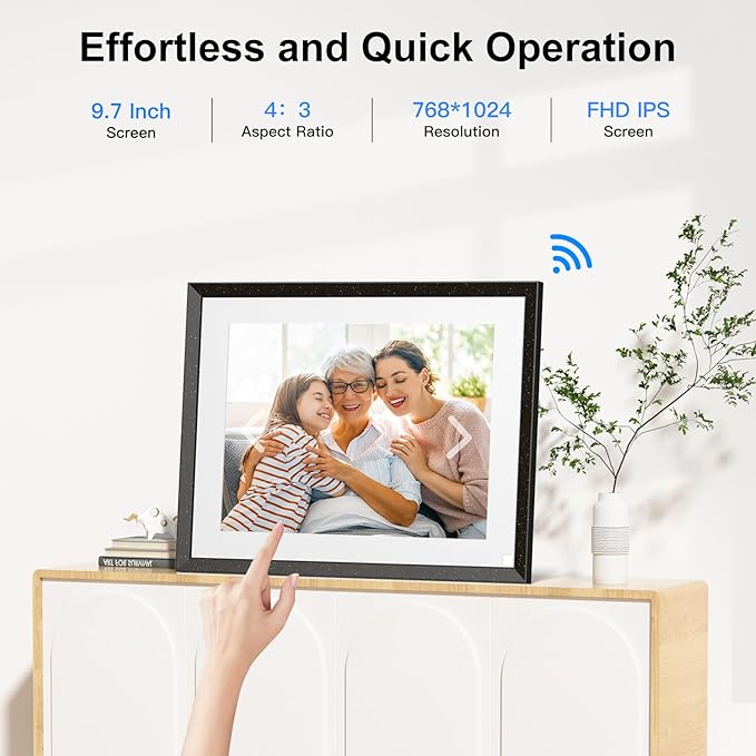 Smart Digital Picture Frame WiFi-Cloud-Photo-Frame - 9.7 inch IPS Touch Screen Digital Frame 32GB, Motion Sensor, Auto Rotate, Full Function, Share Photo Video via App Email Anywhere, Gift for Mom Dad