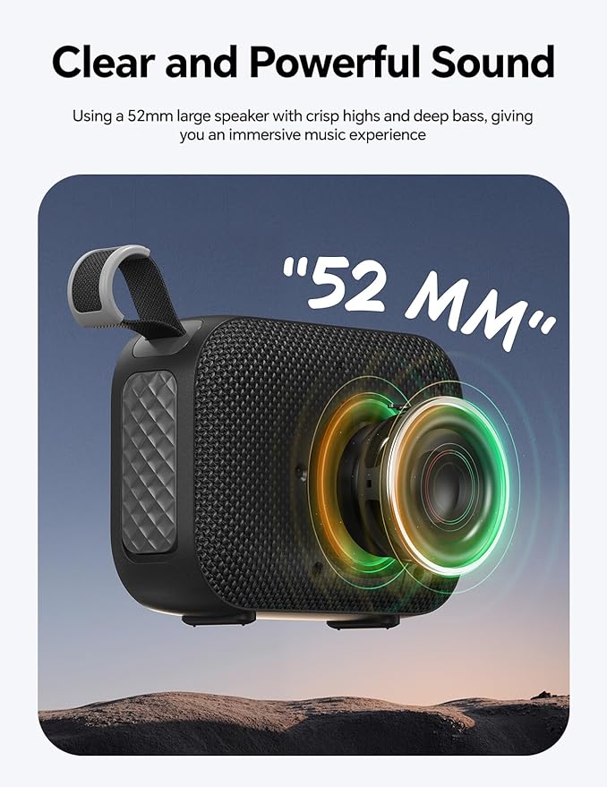 Portable Bluetooth Speaker Waterproof Wireless: IPX5 HD Sound Up to 24H Playtime, Birthday White Elephant Gifts Stocking Stuffers for Adults Teens Women Men, Cool Electronics for Outdoor Travel-Black