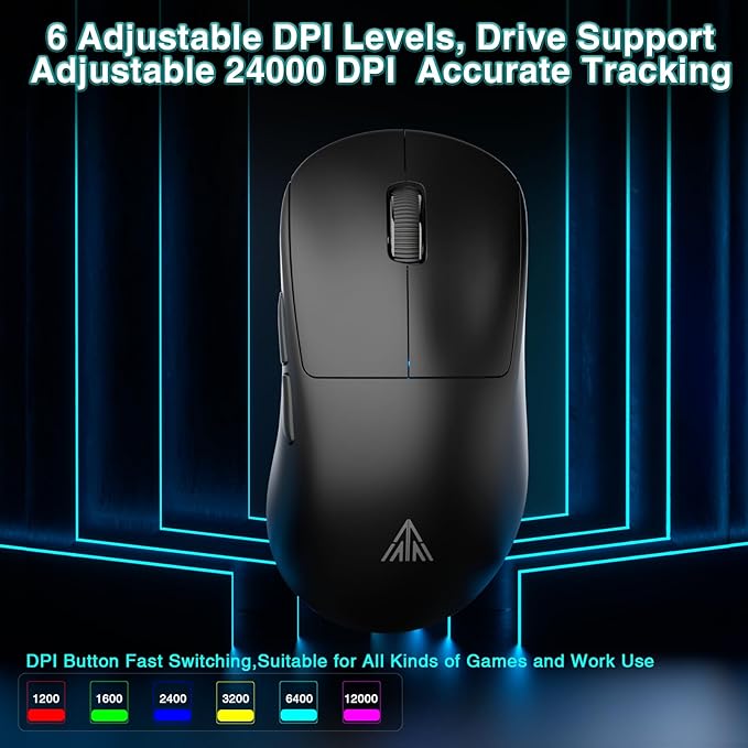 SOLAKAKA SM850 Wireless Gaming Mouse, 24000 DPI, 55g Lightweight Mouse Gaming, 6 Programmable Buttons, Ergonomic Computer Mouse, Tri-Mode BT5.1/2.4G/USB-C 250h Battery Life PC Gamer Mice for Laptop