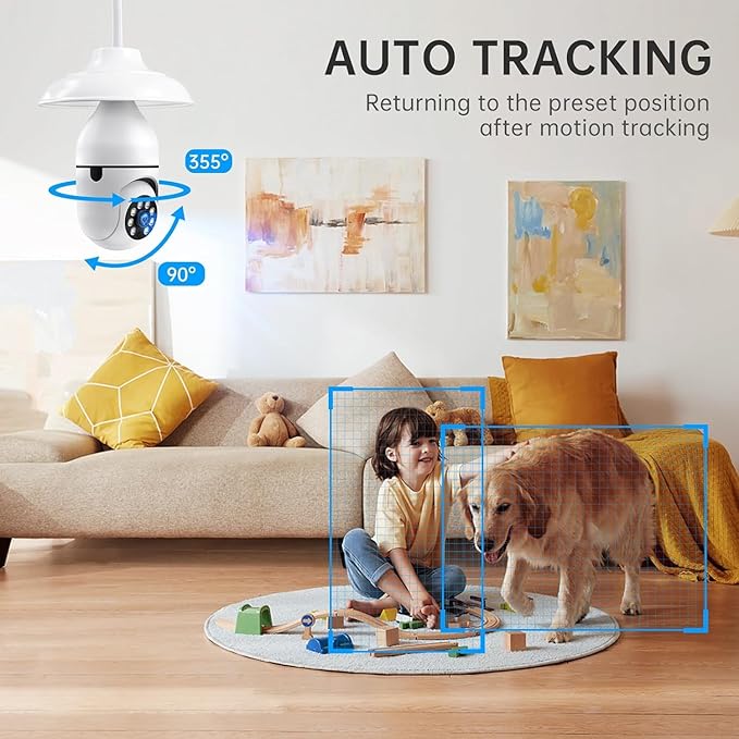 Light Bulb Security Cameras Wireless Outdoor, 5G&2.4GHz 2K Security Camera 360° PTZ Cameras for Home Security with Color Night Vision, 2 Way Talk, AI Human Detection, Screw in Light Socket, 4Packs