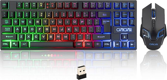 CHONCHOW Wireless Gaming Keyboard and Mouse Combo, Rechargeable 87 Key LED Light Up Keyboard, Ergonomic Wireless Gaming Mouse, Backlit for Xbox PS4 PC Laptop