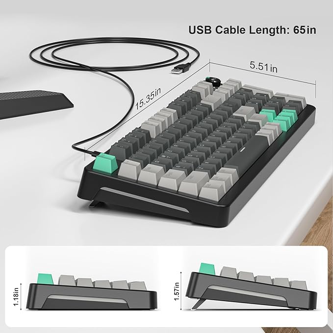 GEEZER Mechanical Gaming Keyboard with LED Backlit, Blue Switch, Volume Knob, 96 Keys Full Size Compact USB Wired Computer Keyboards for Office Windows Laptop PC & Mac Gamer - Grey & Black