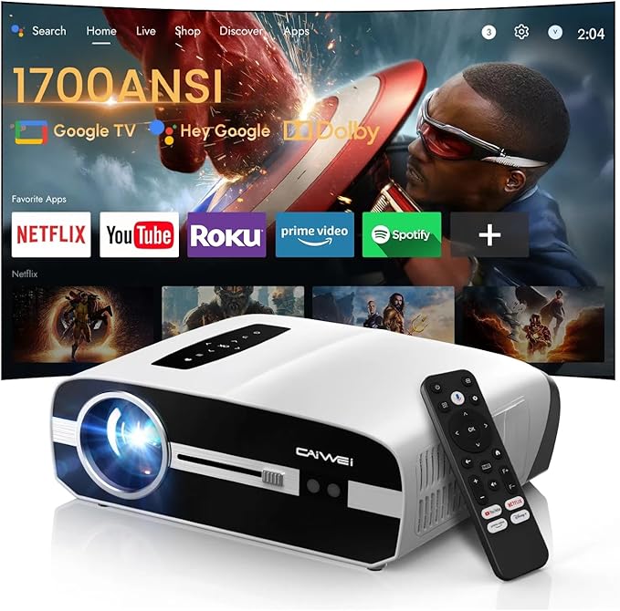 Ultra HD 4K Google TV Projector HDR10+ 1700 ANSI High-Bright Home Theater Projector, ToF Laser Auto Focus, WiFi6 Bluetooth, Shorter Throw, Dolby Audio, 30W Speaker, NFC Screencast for Outdoor Night