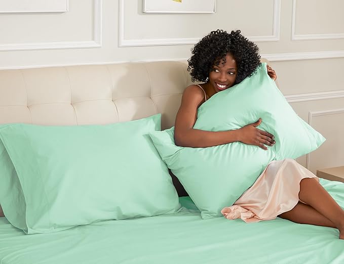 Sunflower Queen Pillowcases Set of 2, 100% Cotton Queen Pillow Cases 2, 20×30 inches Zephyr Green, Soft and Breathable