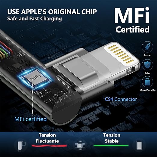 USB C to Lightning Cable 10FT [Apple MFi Certified] 3Pack Long iPhone Charger Cable 90 Degree i Phone Fast Charging Nylon Braided USB Lightning Cable for iPhone 14/13/12/11/Pro/Max/Plus/8/7/6/5S/iPad
