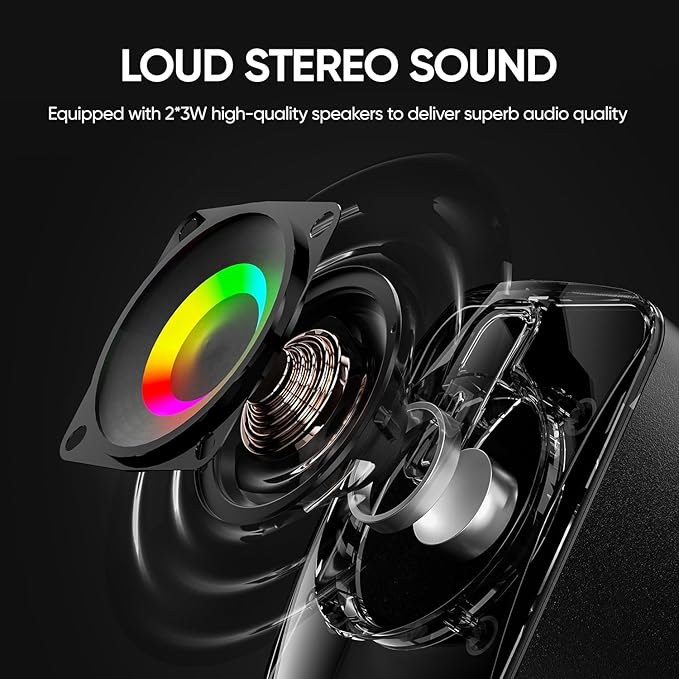 MELOGAGA RGB Computer Speakers, USB-Powered PC Speakers with 7-Color LED Backlight, 3.5mm Aux Compact Soundbar for Desktop, Laptop, Tablet – Crisp Audio & Space-Saving Design