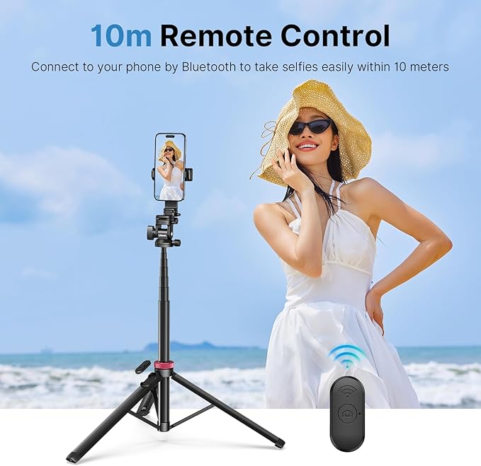 ULANZI MT-78 Extendable Phone Tripod, metal 72.83" Selfie Stick Camera Tripod Stand with 2 in 1 Phone Clip, 360° Ball Head Camera Tripod with cold shoe for iPhone 17 Sony Canon, Lightweight for Travel